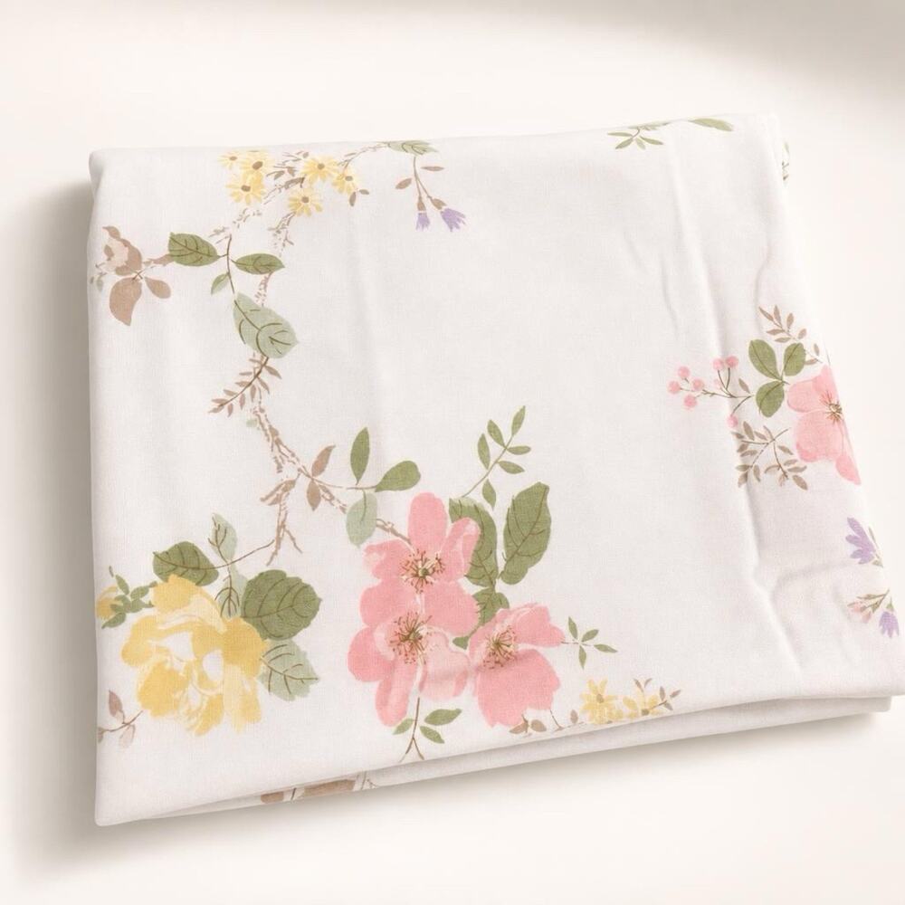 VTG Cotton Blend Twin Size Flat Sheet Floral Cottagecore Home Collection 80x90”